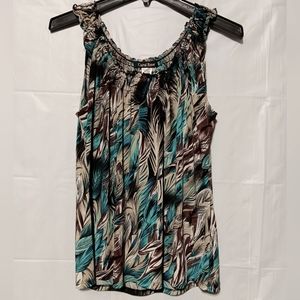 Carol Rose EUC Women's Sleeveless Blouse, Size Large, Turquoise & Brown